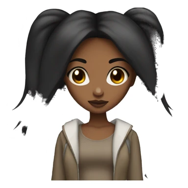 Brown skin black girl , long straight black hair , baddie sticker