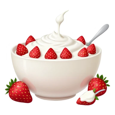 A bowl of strawberries with yogurt. sticker