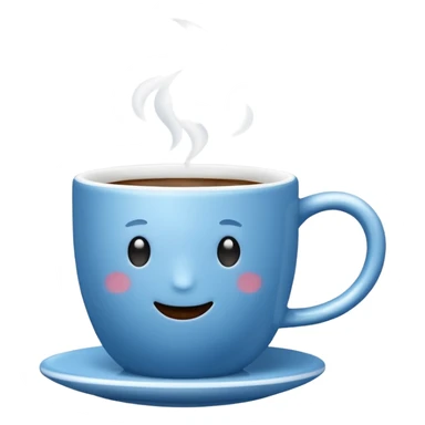 blue coffee cup with steam, no face sticker