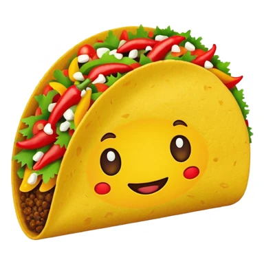 Mexican cuisine humanless avatar in bright emoji-style illustration. Taco with peppers, colorful palette, simple shapes, flat design, festive and bold. sticker