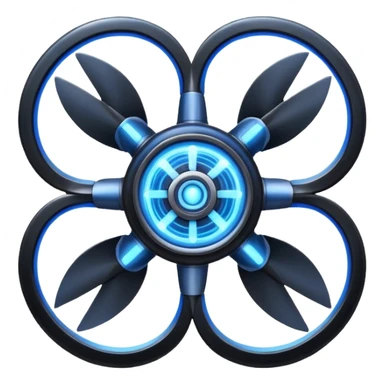 A Discord emoji of a black iron mechanical propeller or anchor with glowing blue energy lines. Steampunk-gothic fusion, high visibility, white background. sticker