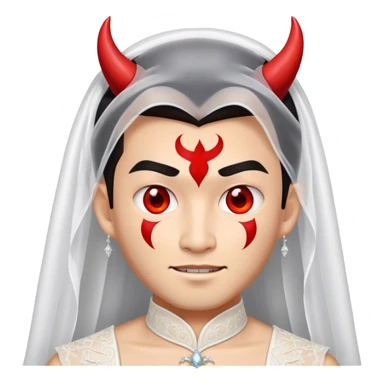 an asian male bride with the face of devil in wedding dress sticker