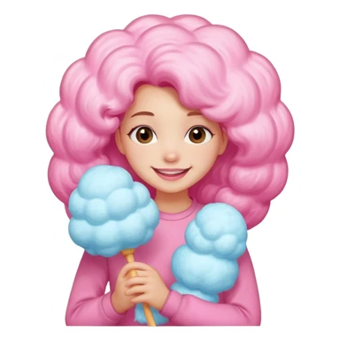 A girl hugging a big cotton candy puff with bright smile sticker