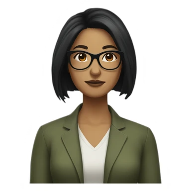 Woman with black hair and strokes of white in hair and turtle glasses sticker