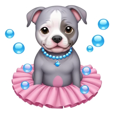 Grey Pibble in a tutu , surrounded by blue bubbles  sticker