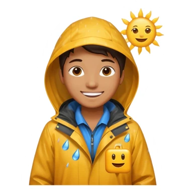 create a realistic emoji of a weather situations with a logistic worker in it, sun, rain, snow sticker