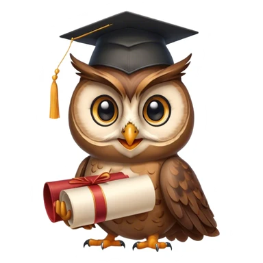 Owl smiling with graduation hat and diploma in claws sticker