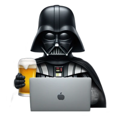 Dark vader holding a beer and a computer sticker
