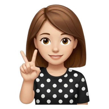 girl wearing a  black polka white dots  shirt style, and poiting witgh her hand, her hair brown  sticker