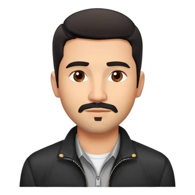 Slightly older attractive broad-shouldered Hispanic TV presenter, light brown complexion, square face with defined jawline, short black hair with clear fade haircut, light scruff facial hair, friendly expression, unbuttoned black jacket with white shirt sticker
