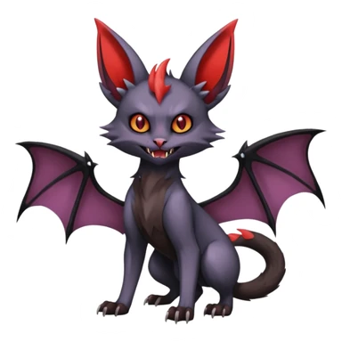dark edgy dull pointy edgy Noivern-Noibat-Purloin-Torracat-Lykoi-Caracal-cat-Fakemon-fusion-hybrid-creature, with bat-wings on head as ears sticker