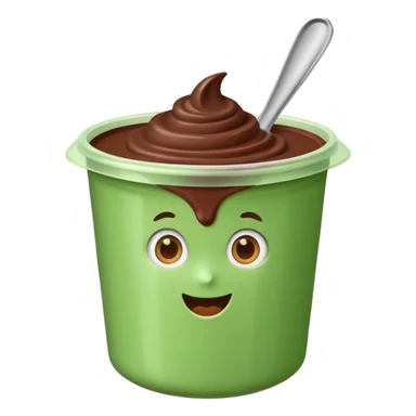 A chocolate yogurt with green packaging sticker