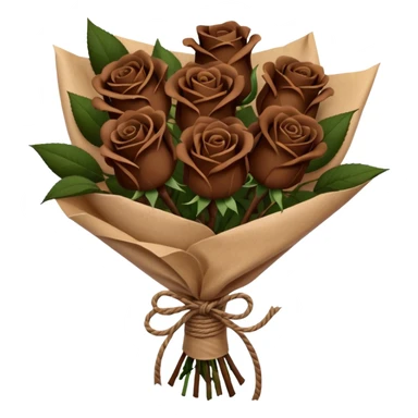 Bouquet of dark brown roses in a paper package sticker
