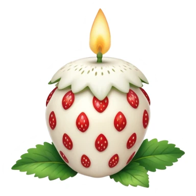 a white strawberry with a candle chart sticker