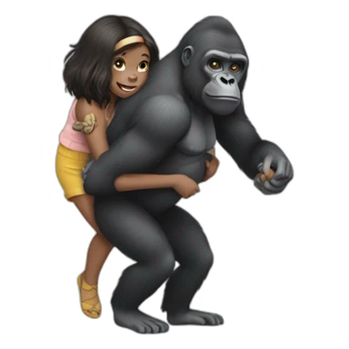Gorilla carrying a girl on his arms sticker