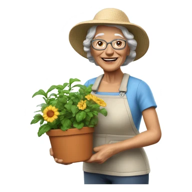 3d hyper realistic senior woman gardening  sticker