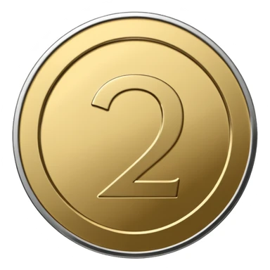 Emoji icon of a metal coin with engraved number 2, minimalist style, isolated, only metal color sticker