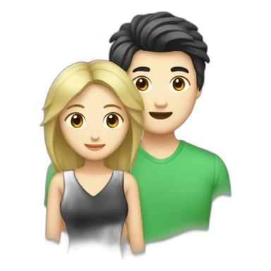 Un couple mignon composé d’un homme aux cheveux noir asiatique et d’une femme au cheuveux blond et au yeux vert sticker