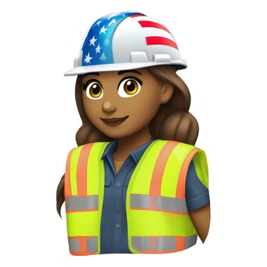 Ariana Grande is a construction worker wearing a patriotic dress with a neon yellow safety vest over the dress. she also has a hard hat and a patriotic patch on the vest sticker