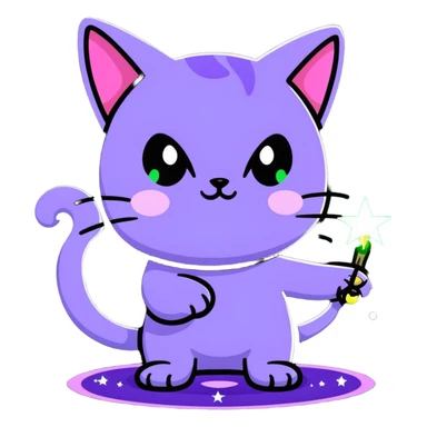 alien cat casting a spell with sparkles and stars sticker