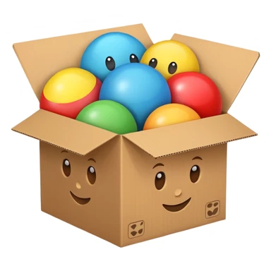 cardboard box with toys, realistic sticker