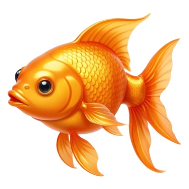 Cinematic Cute Orange Goldfish Portrait Emoji, Head tilted playfully and inquisitively, featuring a glossy, vibrant orange body with delicate, flowing fins, round, sparkling golden eyes filled with curiosity, Simplified yet irresistibly adorable features, highly detailed, glowing with a warm, friendly glow, high shine, affectionate and lively, stylized with a touch of whimsy, bright and endearing, soft glowing outline, capturing the essence of a mischievous yet loving goldfish, so playful it feels like it could swim out of the screen and into your heart! sticker