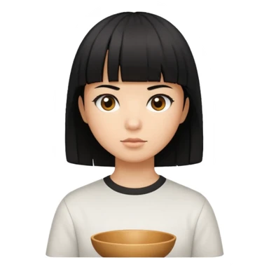 cabelo liso preto com volume no formato de tigela, olhos marrom escuros, camisa branca, pele morena mas mais branca do que morena sticker