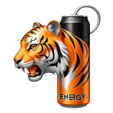 energy drink with with silver background color and a tiger on it also have sign and written as like energy drinks sticker