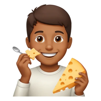 Brown boy eating cheese, really happy sticker