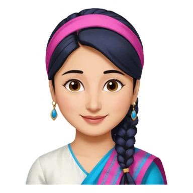 generate a pretty bratz emoji that looks like Kareena Kapoor's Geet character. 
Make her wear a white shirt with a colorful blue-pink dupatta wrapped around her neck. smiling big. Black hair tied into a side part ponytail

She should look exactly  like Kareena Kapoor sticker