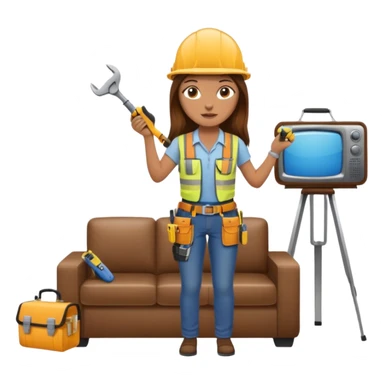 beautiful girl with long brown hair constructing new lounge room area with tv and couch sticker