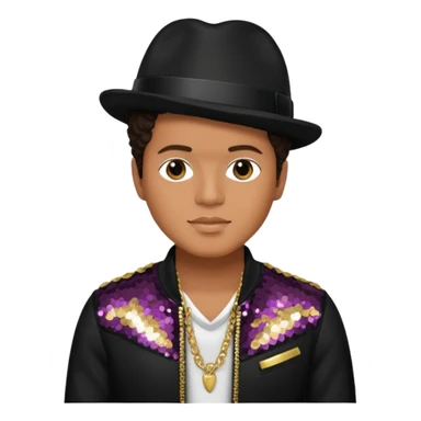 Bruno Mars with dark brown hair, black sequin outfit sticker