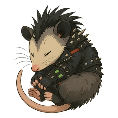 punk goth cyberpunk, a little baby possum taking a nap sticker