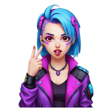 Woman with her tongue out in cyberpunk clothing and giving the middle finger. Looking naughty. sticker