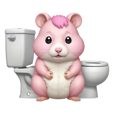 Cute chubby cartoon-style hamster sitting on toilet pooping looking as if he had an accident sticker