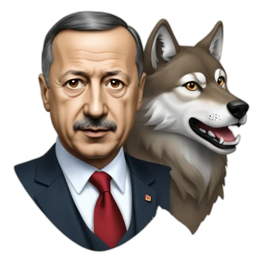 Recep Tayyip Erdoğan in front of a Wolf sticker
