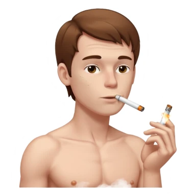 Shirtless white man with pale skin and brown hair smoking a cigarette sticker