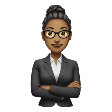 woman with glasses in a suit and a ponytail sticker