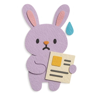 lavender bunny sweating and holding a report, paper-craft style sticker