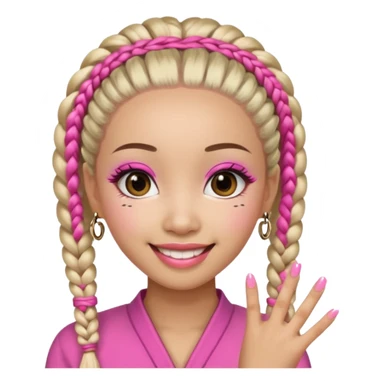 Une chinoise en Corée-du-Sud avec des faux ongles roses et des faux cils et des tresses africaines sticker