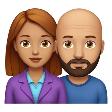 Couple. A bald man with dark brown beard and a girl with light skin dark yellow brown auburn hair. sticker