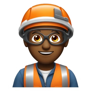 Young man with safety orange helmet, glases and earplugs sticker