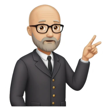 A 50-year-old bald teacher with a beard explains history material at the blackboard sticker