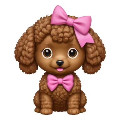 Brown toy poodle with pink bow sticker