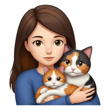 Brunette woman with long hair cuddling short haired calico cat sticker