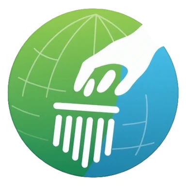 Minimalist circular logo with a barcode transitioning into a globe, representing ethical consumerism and sustainable supply chain. Green and blue gradient colors, modern and professional design. sticker