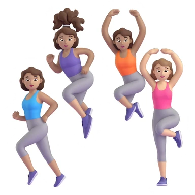 three women friends exercising together, one black woman with curly brown hair, one pale white woman with curly brown hair, and one white woman with straight brown hair in a ponytail sticker