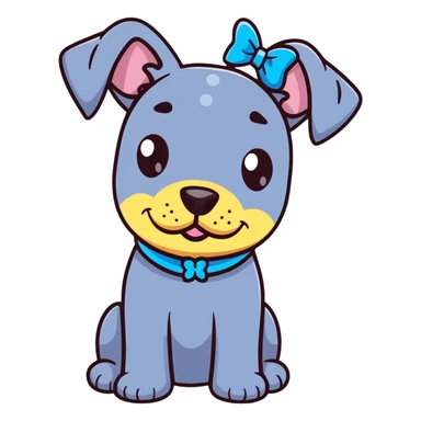 Blue Great Dane dog with a sparkly bow on its ear, cheerful expression sticker