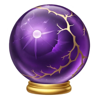 Floating glowing amethyst crystal smooth glossy shiny ball sphere floating in the air  with gold cracks patterns on jt sticker