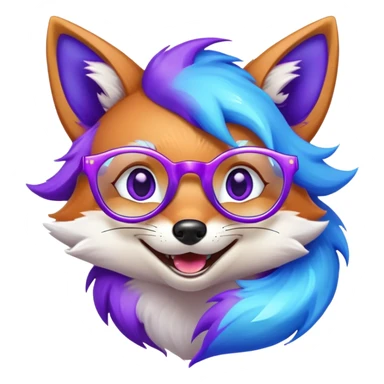 A magical fox with shimmering purple and blue fur, a glowing tail, a silver star on its forehead, and round glasses, laughing so hard that tears are streaming from its eyes sticker